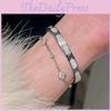 Titanium Steel Geometric Bracelet With Sparkling Crystals For Fashion And Office Wear