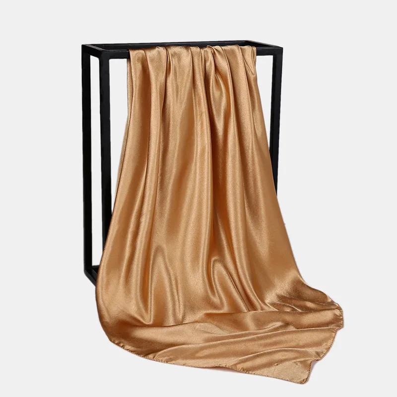 90Cm Solid Colors Neckerchief Hijab Scarf For Women Silk Satin Headband Hair Scarves Female Square Shawls Head Scarfs For Ladies