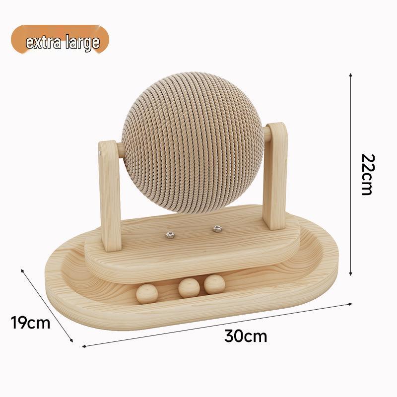 Sisal Cat Scratch Ball Toy with Solid Wood Stand - Boredom Relief & Wear-Resistant Design