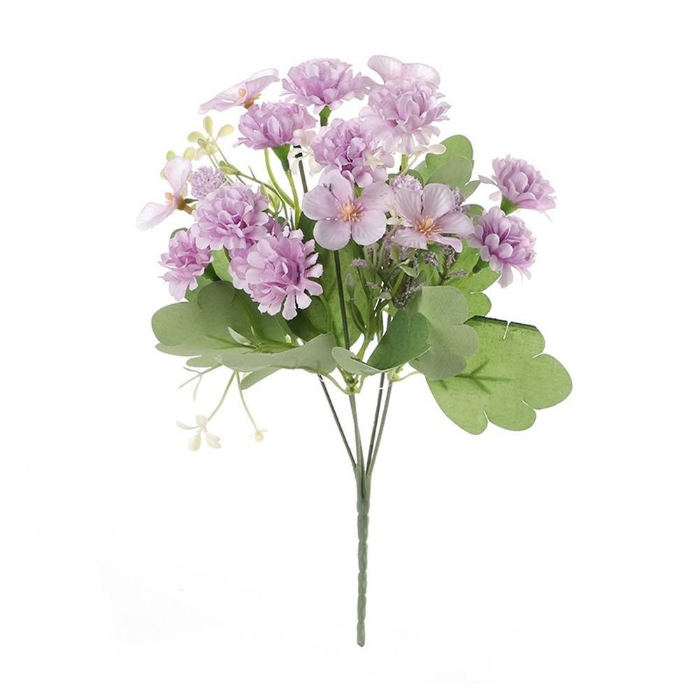 Silk Flower Bouquet Chrysanthemum Ball Lifelike Petals фиолетовый