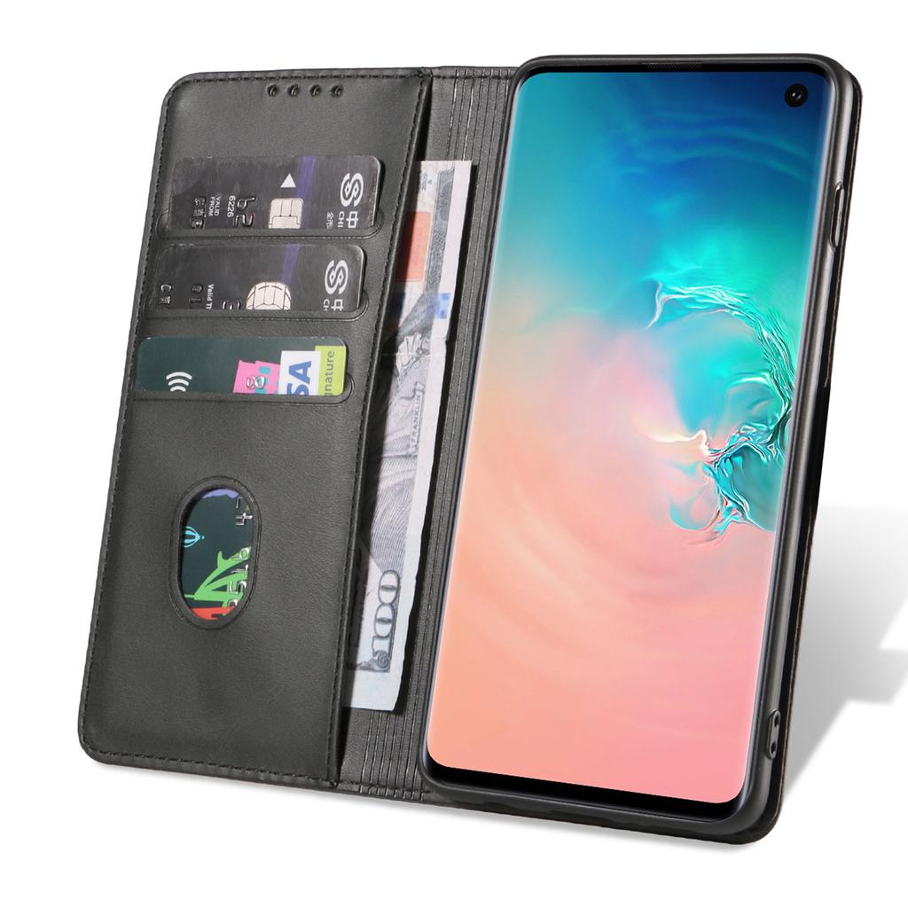 For Samsung Galaxy S10 Calf Texture Wallet Phone Cover Auto-absorbed Magnetic Leather Stand Phone Case