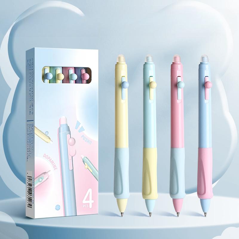 4 Pcs Erasable Pen Neutral Pen Cartoon Sleeve Button Pen Upright Posture Thermal Eraser High Aesthetic Value Press Protection