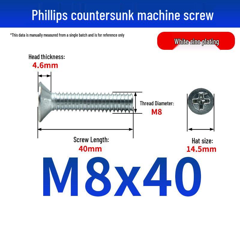 White Zinc Plated Cross Recessed Countersunk Head Screws & Bolts, Machine Thread, M3-M12