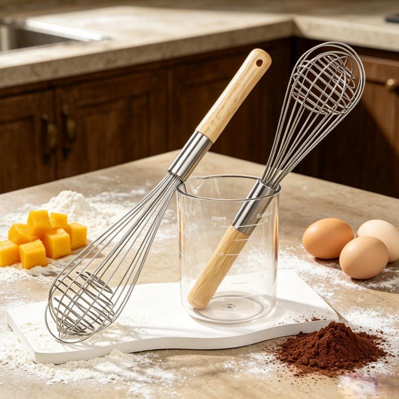 Stainless Steel Eggbeater Cream Mixer Spin Stirrer Egg Whisk Manual Wood Handle Knead Dough Rotary Eggbeater Stiring Stick