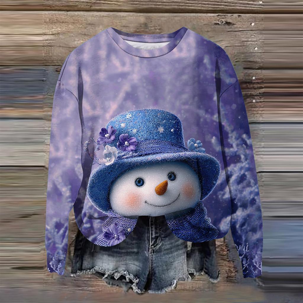 Women's Fashion Printed Long Sleeve Loose Round Neck Sweatshirt Top Fall