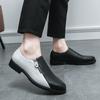 Men's Casual Fashion Black and White Double Color Leather Shoes Men's Large Size Business Dress Zipper Leather Shoes Men's