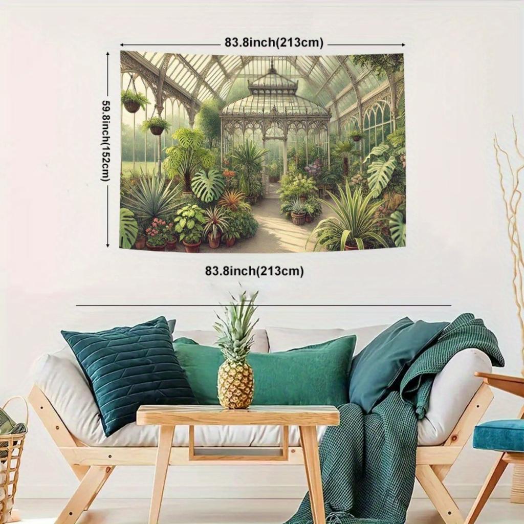 Serre de Jardin Botanique Vintage Tapisserie Plantes Luxuriantes Serre Murale Décor Amoureux de la Nature Fond de Canapé Salon