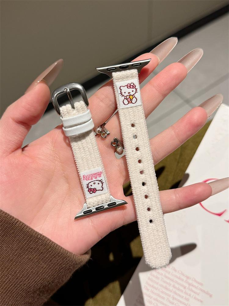 Podzimní a zimní manšestrový řemínek Kt Hello Kitty pro Applewatchs10 Apple Watch Iwatch987Se