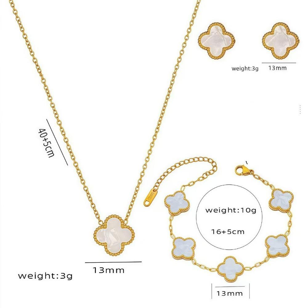 13mm Vierblättriges Kleeblatt Halskette Armband und Ohrringe Set - Ein Vielseitiges Glücksklee Accessoire