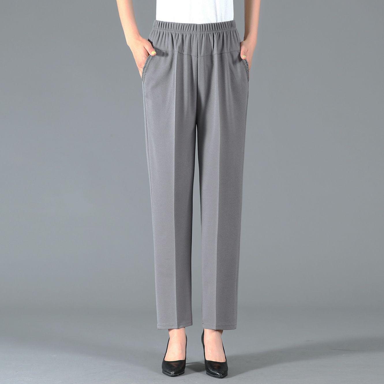 

High-Waisted Casual Plus Size Pants for Middle-Aged and Elderly Women - Straight Leg, Nine-Point Length 1XL (90-110 kg recommended)