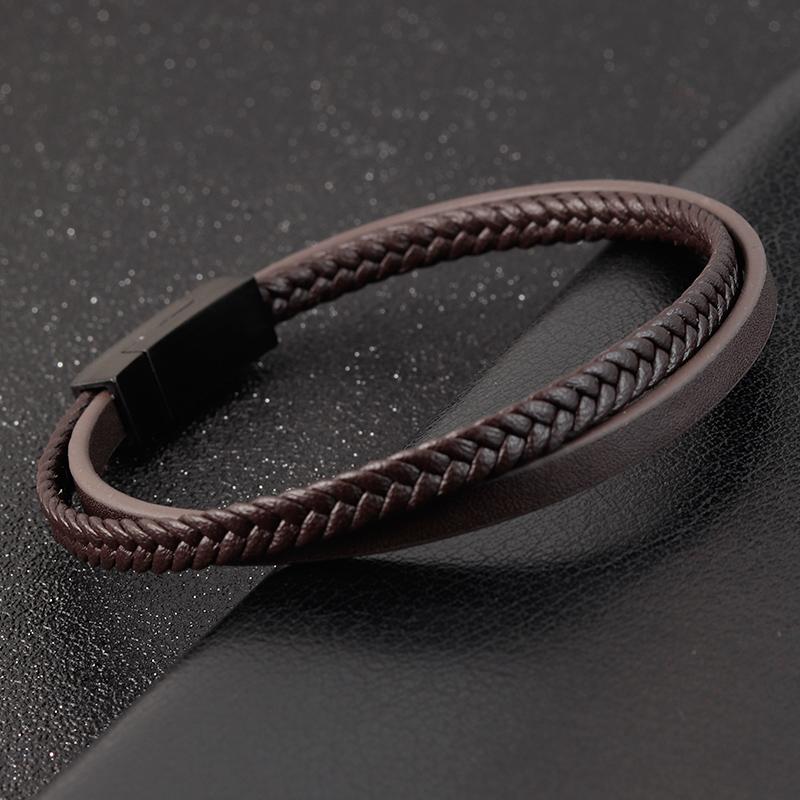 

Special Luxury Style Leather Combination Splicing Men s Leather Bracelet Three Colors DIY Size New Year s Surprise Gift 21cm