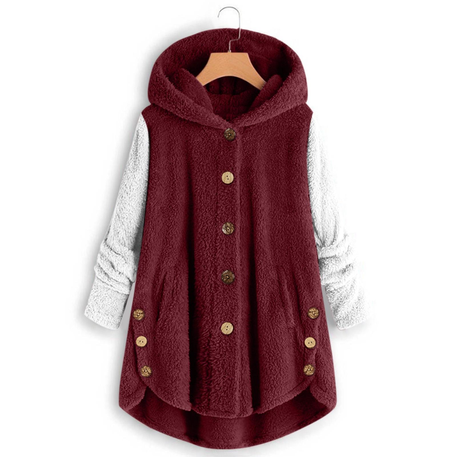 

Женская мода, свободные толстовки с длинными рукавами, плюшевое пальто на пуговицах XXL винный