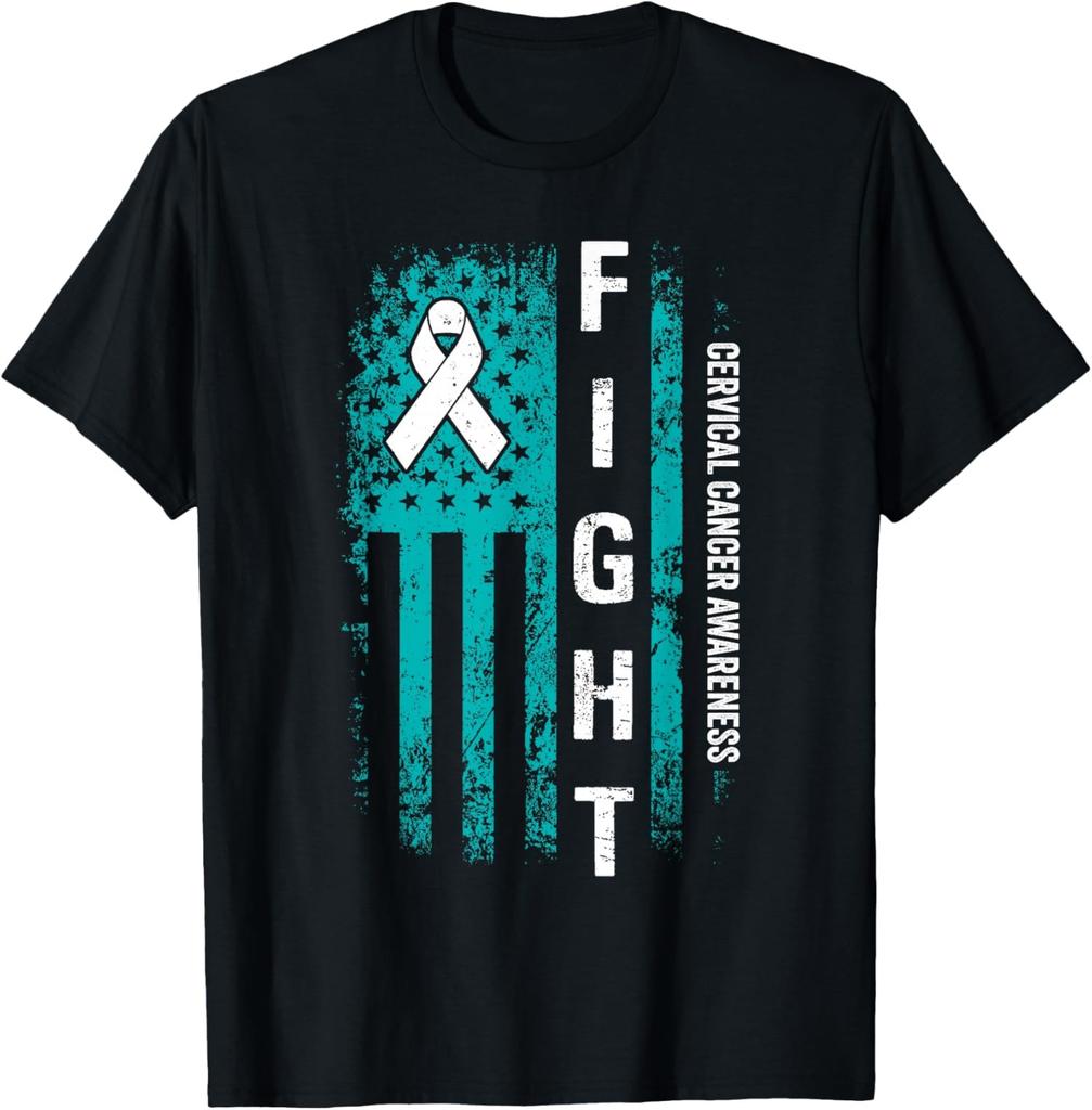 Fight Cervical USA Flag Cervical Cancer Awareness Unisex T-Shirt