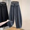 Künstlerisches Design Fleecegefütterte Woll-Weitbein-Messerschnitt-Hose Große Größe Damen Freizeit Kordelzug-Hose Ballonhose Winter