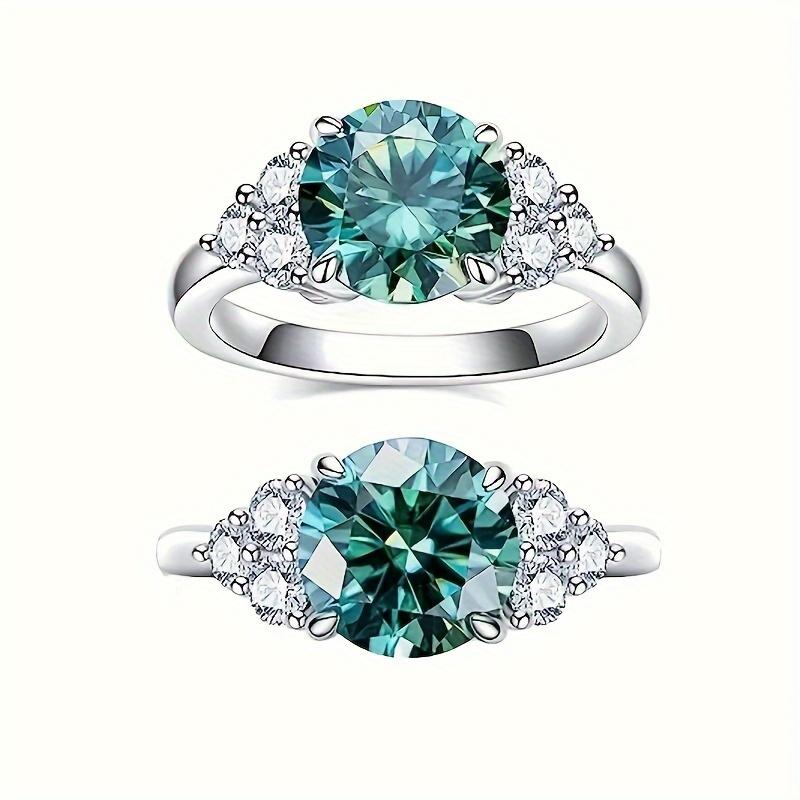 3ct Round Cut Blue Green Color Zirconia Engagement Ring CopperLuxury Wedding Ring Jewelry
