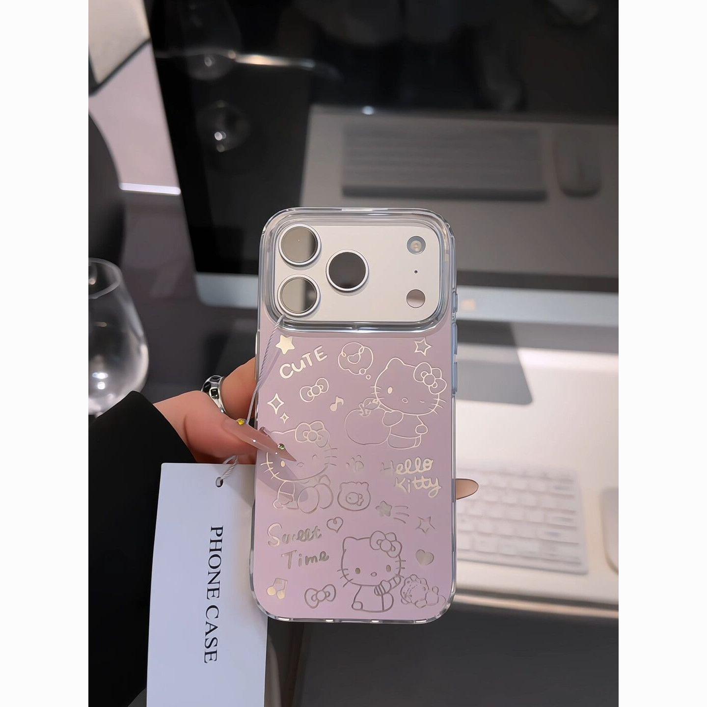 

Hello Kitty Серебристый Жесткий Чехол для Apple Promax 13/14/15/16/17 iPhone 12