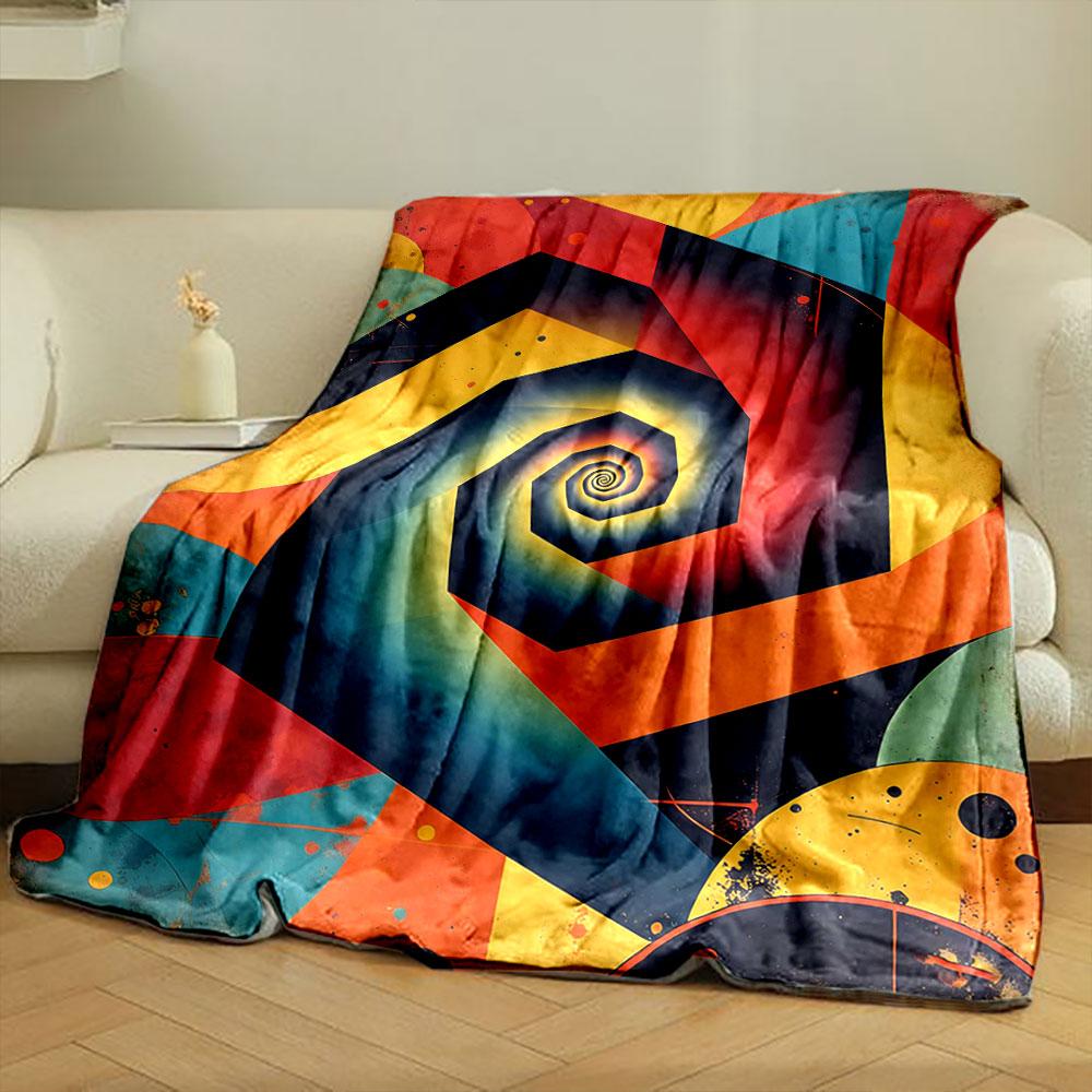 A vibrant spiral with geometric shapes and contrasting colors. for all seasons blanket lunch break throw gift