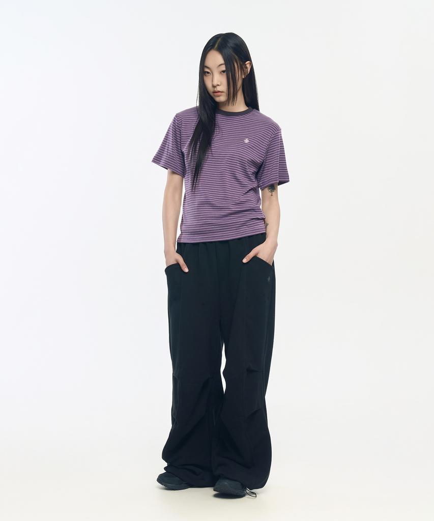 SLOW RECORD HOUSE Striped Short Sleeve T-Shirt_Purple