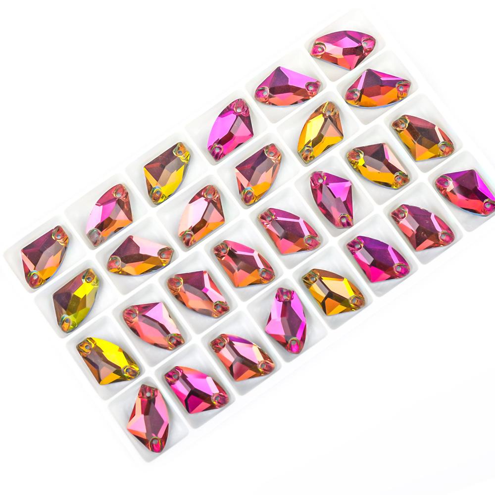 Weichen Flat Bottom Double Hole Color Axe Shape Hand Sewn Buckle Glass Rhinestone Diy Dress Wedding Dress Accessories