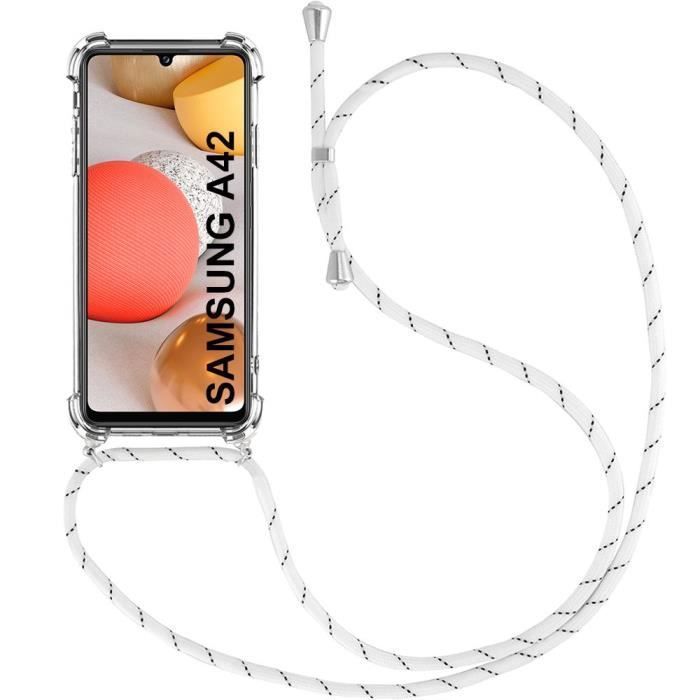 Coque - Samsung - A42 - Transparente - Souple - Cordon Réglable Blanc