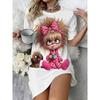 Summer Fashion Comfortable Breathable Round Neck Short Sleeved Dresses Women Cartoon Cute Portrait 3d Print Plus Size Loose Dresses