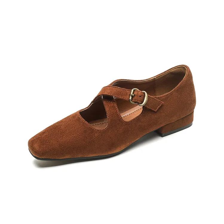 Neue minimalistische Retro-Ballerinas mit niedrigem Absatz und runder Zehenpartie für Damen, mit Gürtelschnalle, einfarbig, atmungsaktiv, Mary Jane Einzelschuhe Größe 35-43