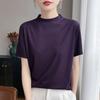 Women's Casual Mock Neck T-shirt Ribbed Knit Short Sleeve Solid Color Loose Fit Summer Top