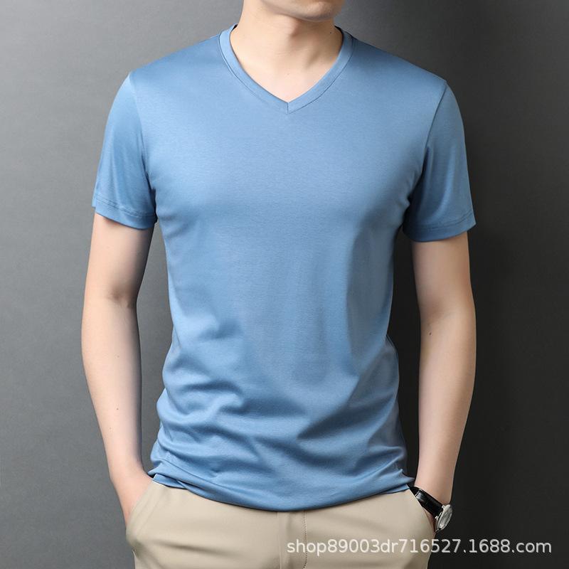Summer New Casual Korean Style Short-Sleeved T-shirt Young Men's Thin Solid Color and V-neck Bottoming Polo Shirt Men's Clothing