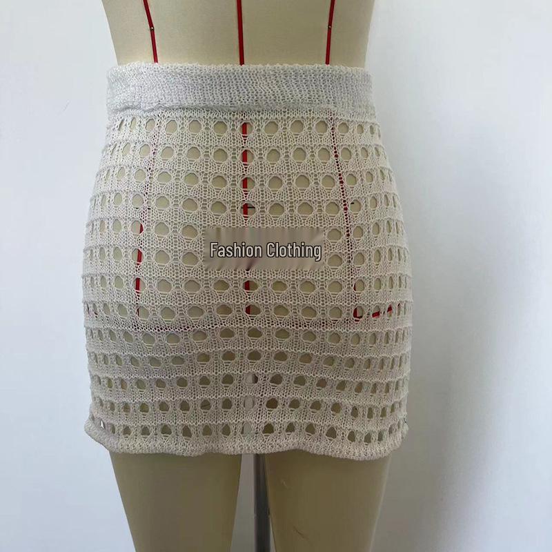European & American Sexy Mesh Knitted Beach Skirt – Slim, Hip-Hugging, Sunscreen Cover-Up
