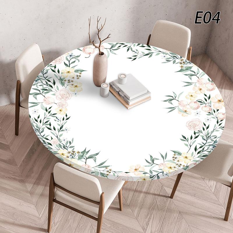

Elastic Edged Round Floral Printed Fitted Table Cloth Home Decorative Tablecloth For Indoor Outdoor Camping Kitchen Party 90cm