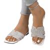 2025 Damen-Freizeitmode-Strass-Strand-Ein-Wort-Slipper mit flacher Sohle, coole Slipper, große Größen 36-43