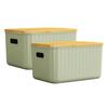 2 Pcs Organizing Boxes Hard Large Capacity with Bamboo Lid Dustproof Handle Holes Cosmetic Toys Clothes Sundries Storage Box Stackable Desktop