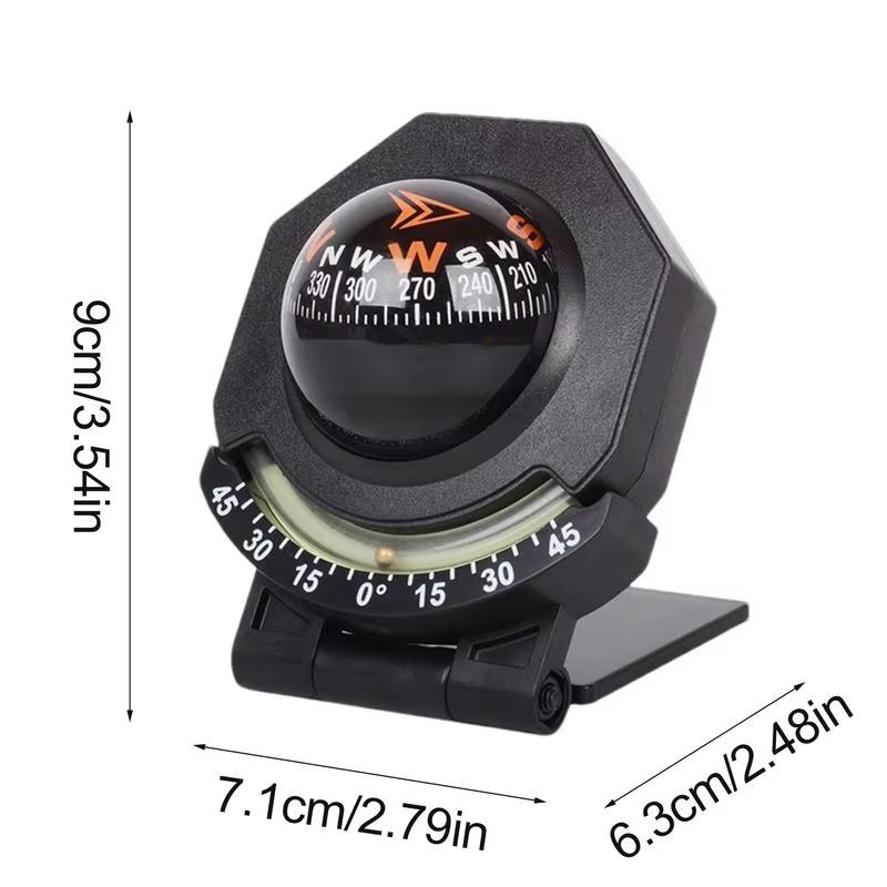 

2In1 Car Dashboard Compass High Precision Navigation Car Mount 180° Adjustable Foldable Spherical Compass Ball for Vehicle Boat