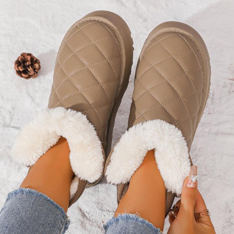Fashion Khaki Platform Snow Boots for Women 2025 Winter New Non Slip Plush Warm Botas for Woman Korean Pu Leather Snow Boots Female