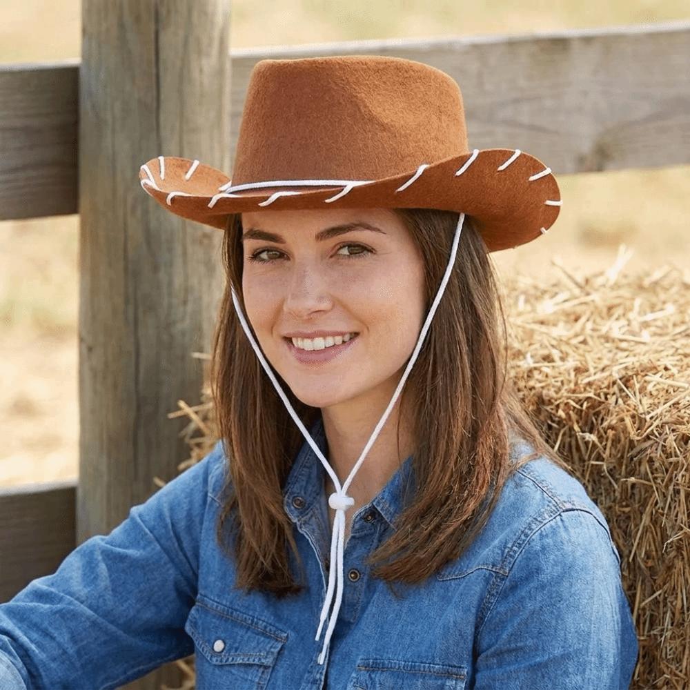 Wide Brim Western Cowboy Hat Felt Top Hat Casual Jazz Hat  Costume Accessories