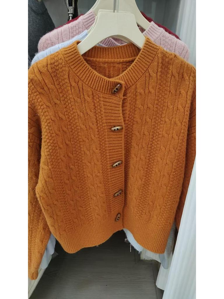 2025 Autumn Women's Casual Short Knit Cardigan - Small Fresh Twist Sweater Coat with Toggle Buttons, Lazy Style