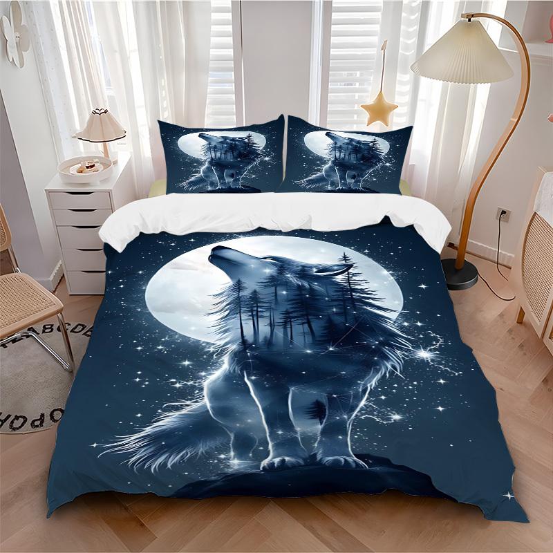 

3pcs Wolf Moon Soft Comfortable Bedding set, For Bedroom, Guest Room And Dorm, All - Season Use, High-Definition Printing170 135x200cm