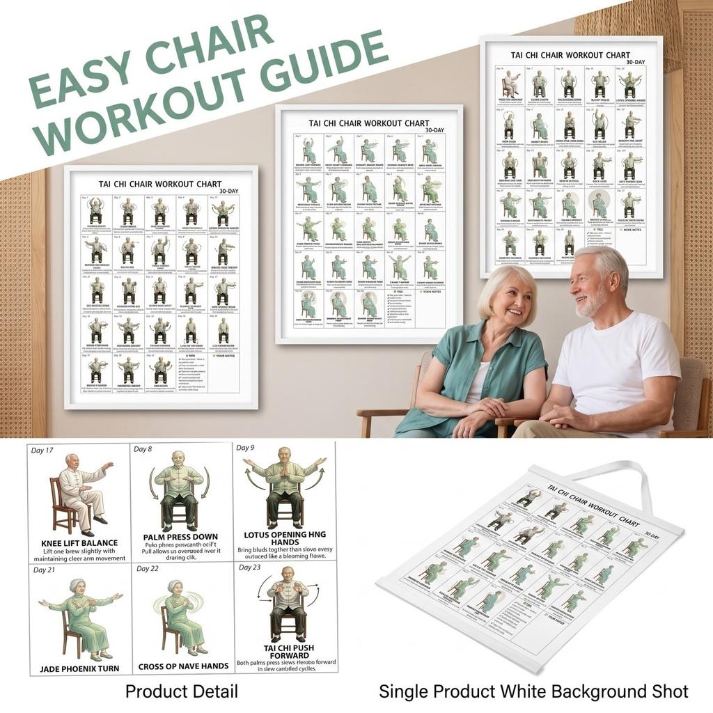 Chair Yoga Guide Wall Decal for Seniors - Fabric Sticker for Home Gym Living Room Decor