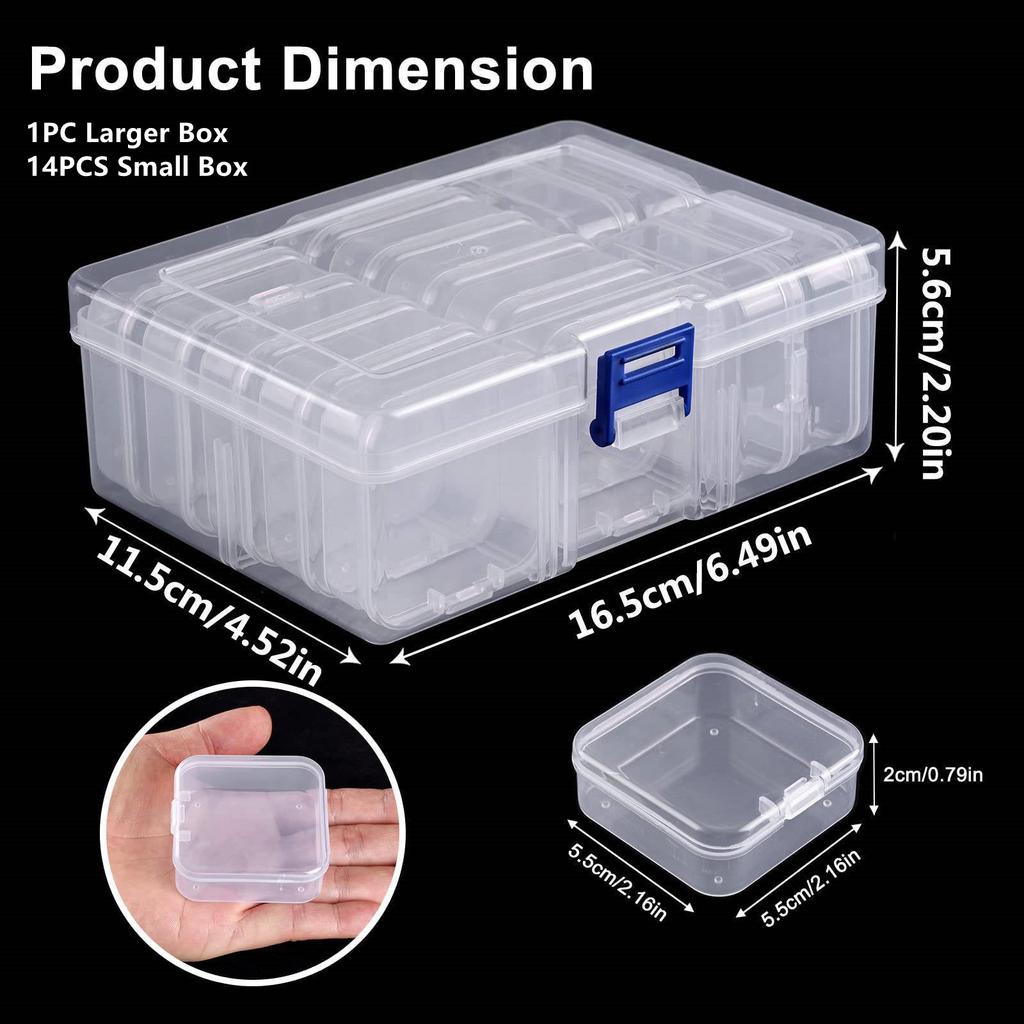 1 Set Clear Plastic Storage Containers with Hinged Lid, Mini Organizer Box for Jewelry Making DIY Bracelets Beading Nails Screws Seeds Small Parts