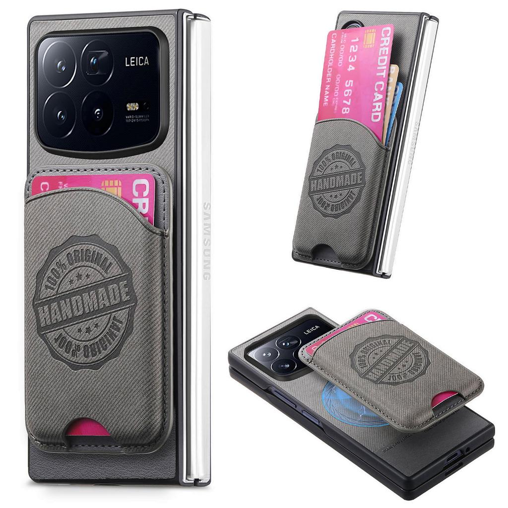 For Xiaomi Mix Fold 4 5G Case Compatible with MagSafe Denim Texture Leather Back Cover with Card Bag
