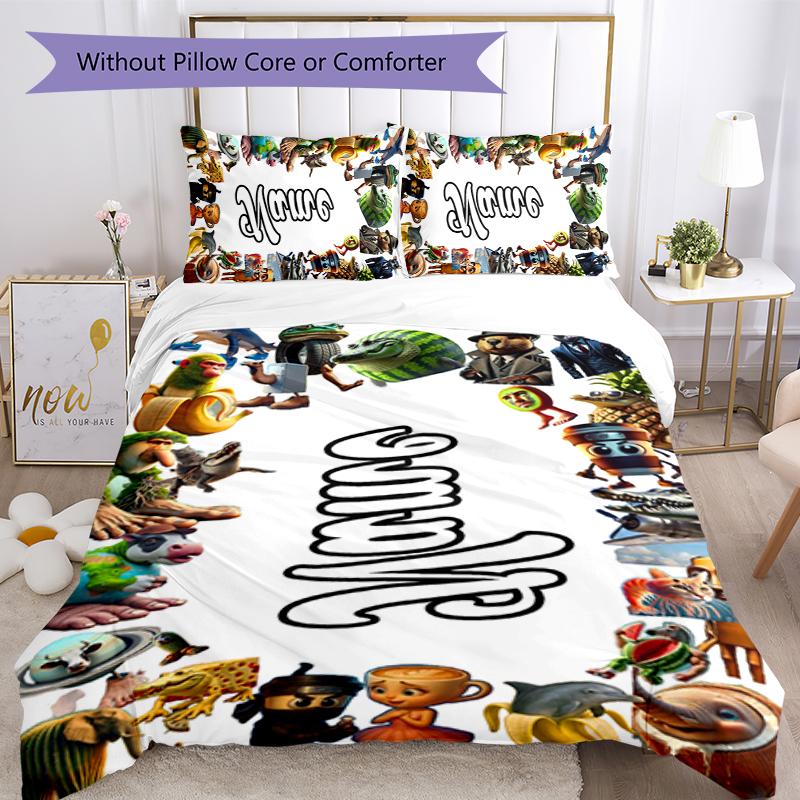 3pcs Custom Name Cartoon Italian Brainrot Animal Bedding Set Duvet Cover Closure Includes 1 Duvet Cover & 2 Pillowcases for All Seasons Bedroom Decor