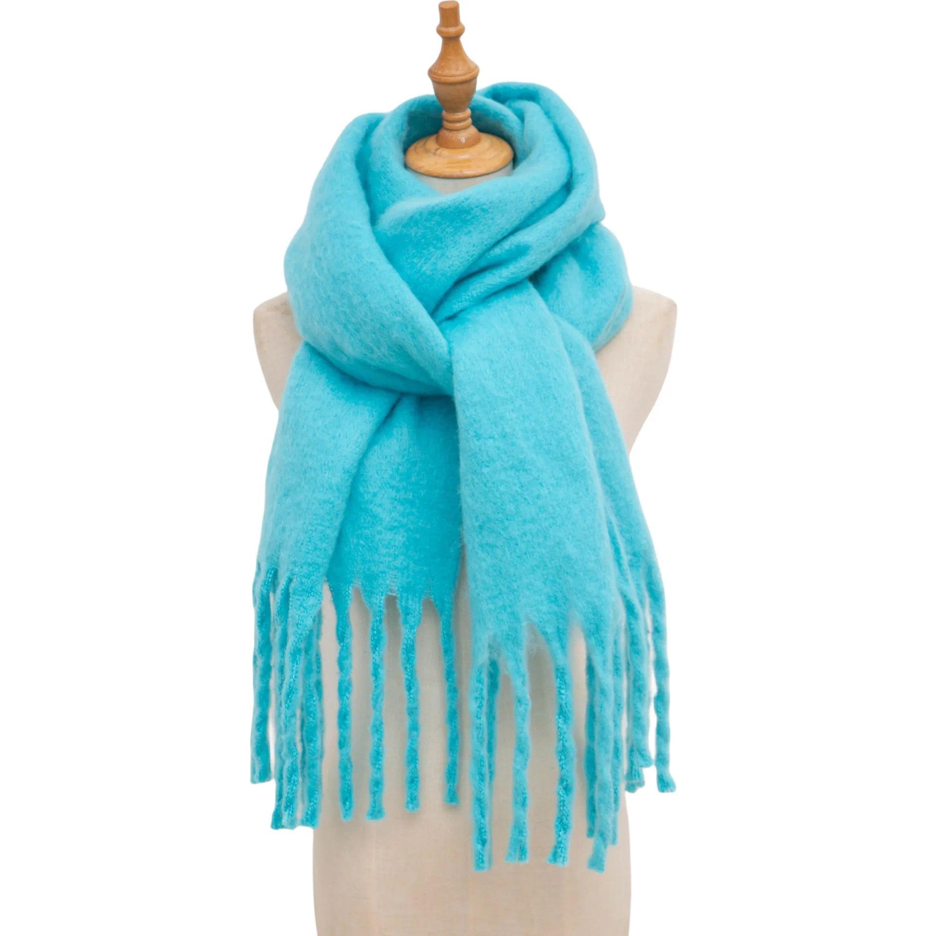 Dames Sjaal Winter Warm Dikke Sjaal Wraps Mode Effen Kleur Pashmina Sjaals Lange Kwastjes Hijab Stola's Bufanda Kasjmier 190x38cm
