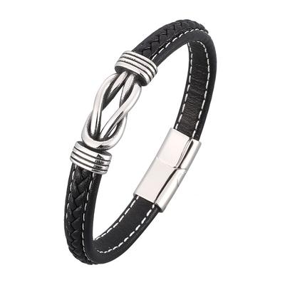Charm Men Jewelry Classic Black Braided Leather Bracelet For Men Stainless Steel Clasp Punk Homme Bangles Gifts
