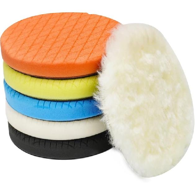 Autolock 5" Buffing Polishing Pads, 6Pcs 5.6Inch 140Mm Face For 5 Inch Backing Plate Compound Buffing Sponge And Woolen Pads Cutting Polishing Pad
