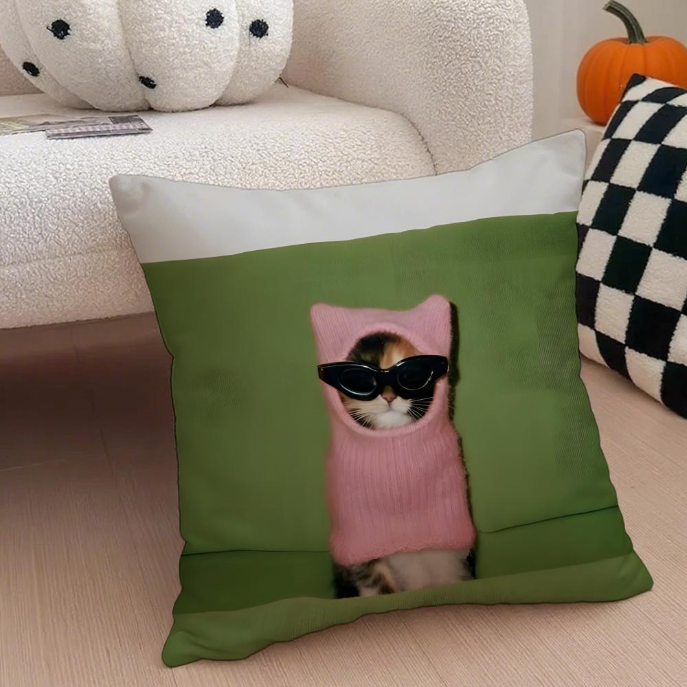 Stylish Whimsical Fashion Cats Cushion Cover Throw Pillow Cover Hidden Button Durable Polyester Chair Cushion