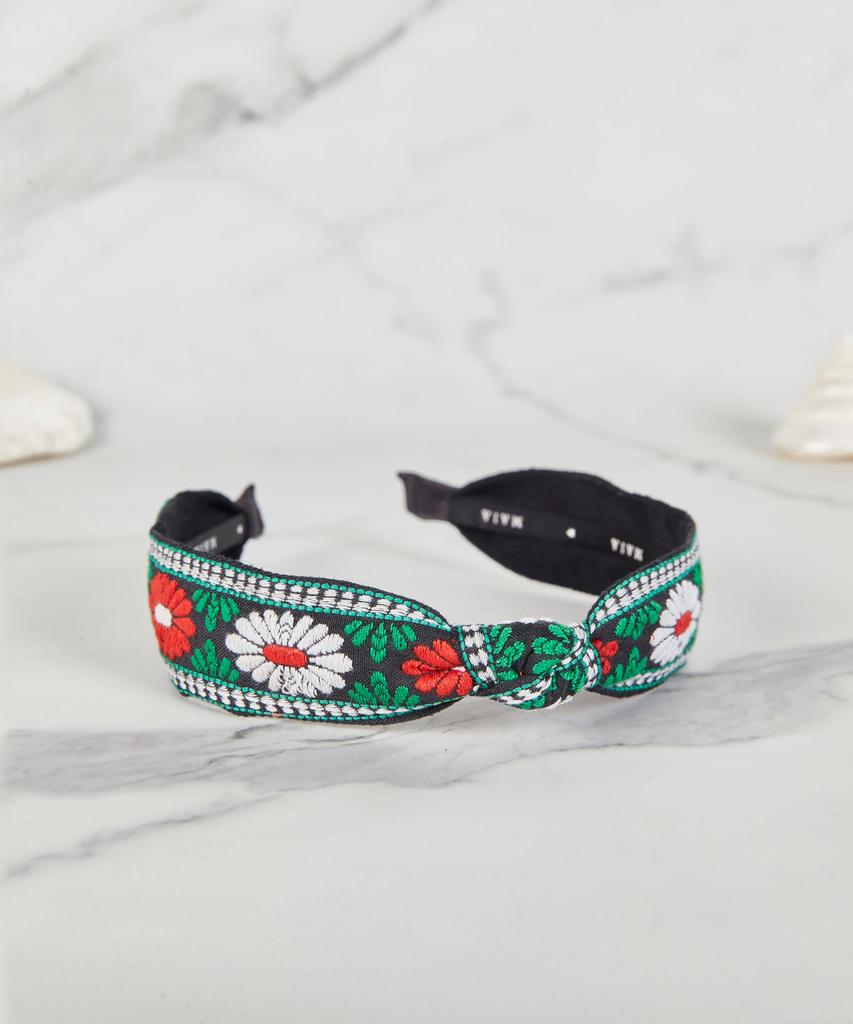 Maia Green Flower Jacquard Hairband - Knot Type D-Green