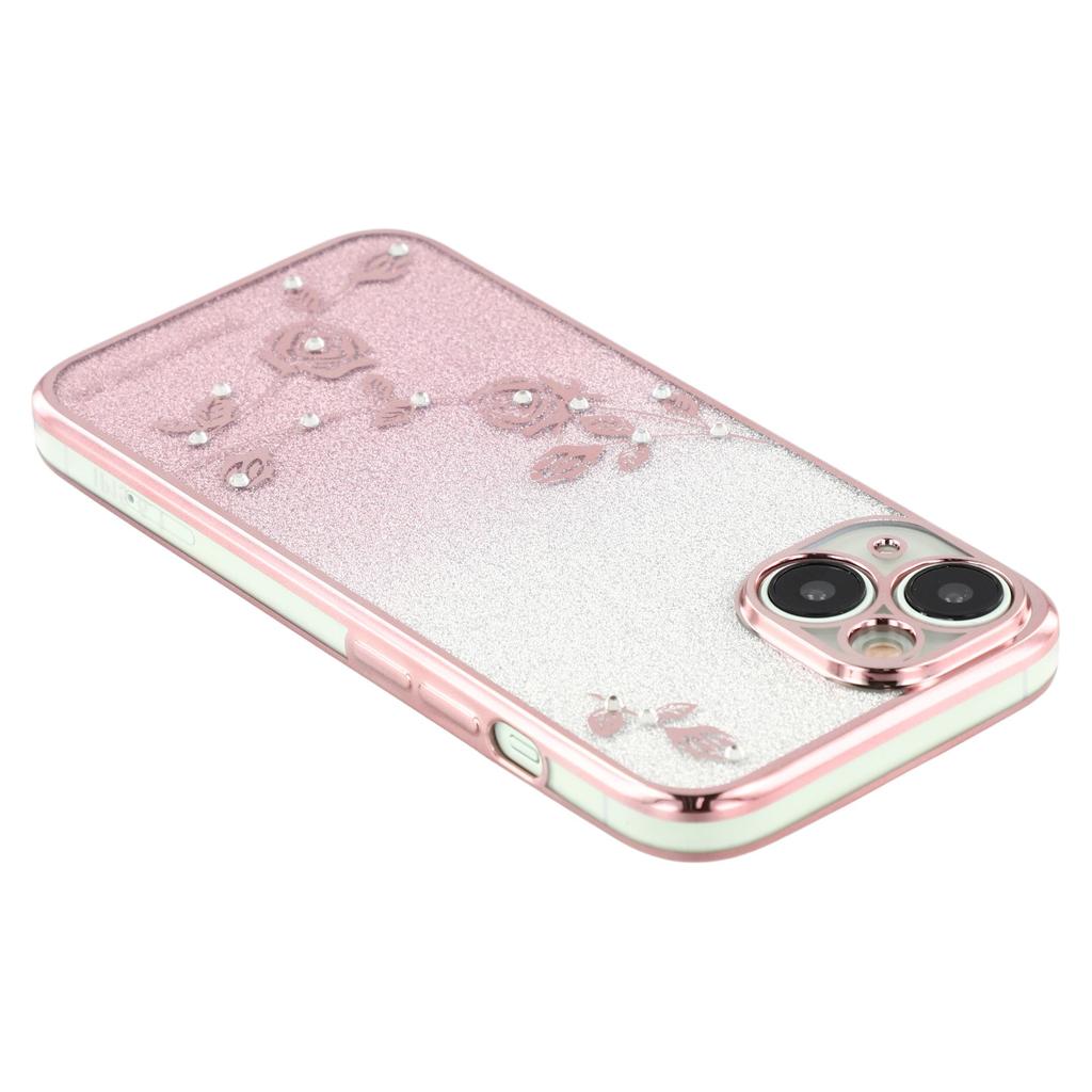 KADEM For iPhone 13 Mini 5.4 Inch Drop Proof TPU Phone Cover Flower Design Glitter Rhinestone Decor Phone Case with Strap