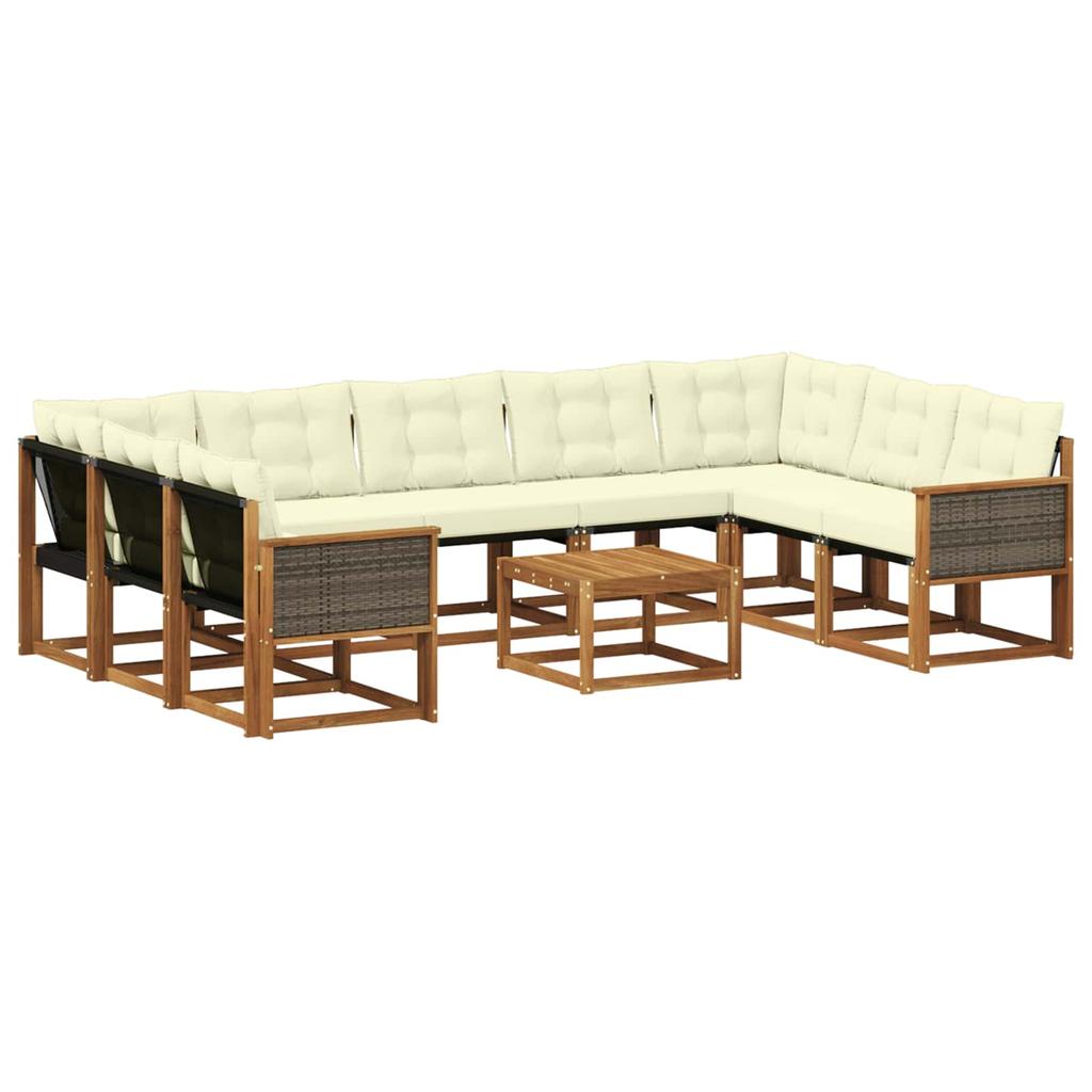 Outdoor Sofa Set with Cushions 10 pcs Natural and Cream