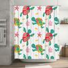 Vibrant Turtle Flower Shower Curtain Tropical Fish Bath Decor Set White Backdrop with Colorful Sea Life Print