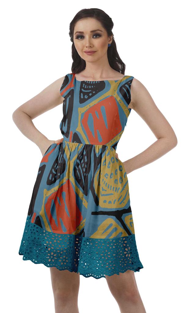Moomaya Printed Lace Evening Mini Dress For Party Sleeveless Women Clothing
